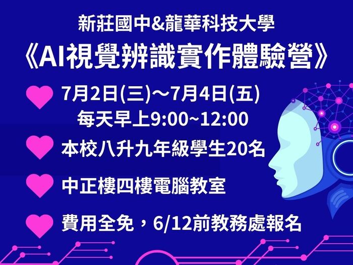 新莊國中&龍華科技大學暑假《AI視覺辨識實作體驗營》圖片